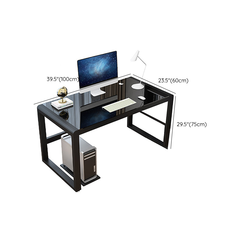 Modern Glass Top Office Desk Antique Finish Computer Desk with Metal Legs