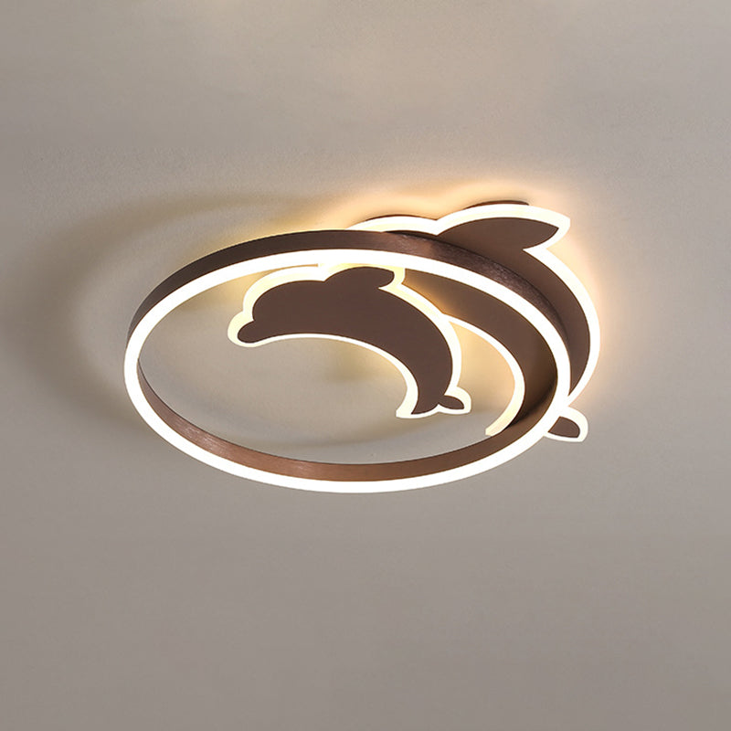 Gold/Coffee Dolphin Flush Ceiling Light Contemporary LED Acrylic Flush Mount Lighting Fixture for Bedroom