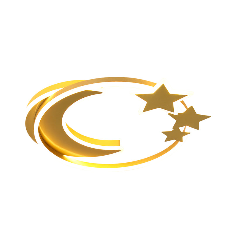 Modern Moon and Star Ceiling Flush Acrylic LED Bedroom Flush Mount Lighting in Gold