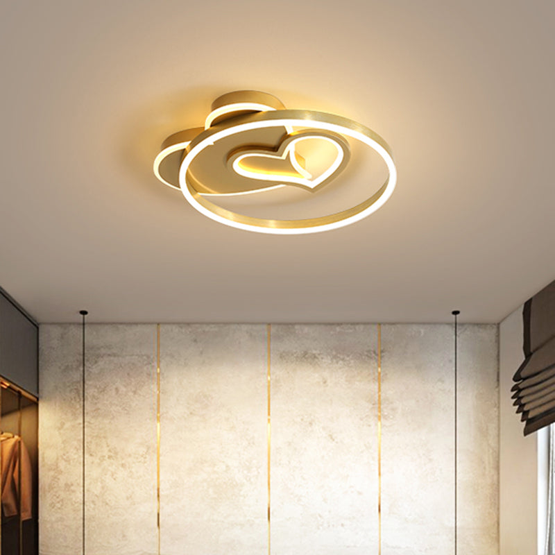 Cartoon Loving Heart Acrylic Flushmount Light LED Flush Mount Recessed Lighting in Gold
