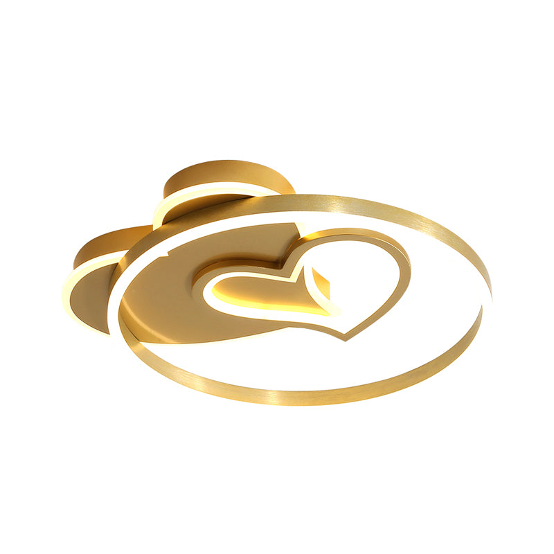 Cartoon Loving Heart Acrylic Flushmount Light LED Flush Mount Recessed Lighting in Gold