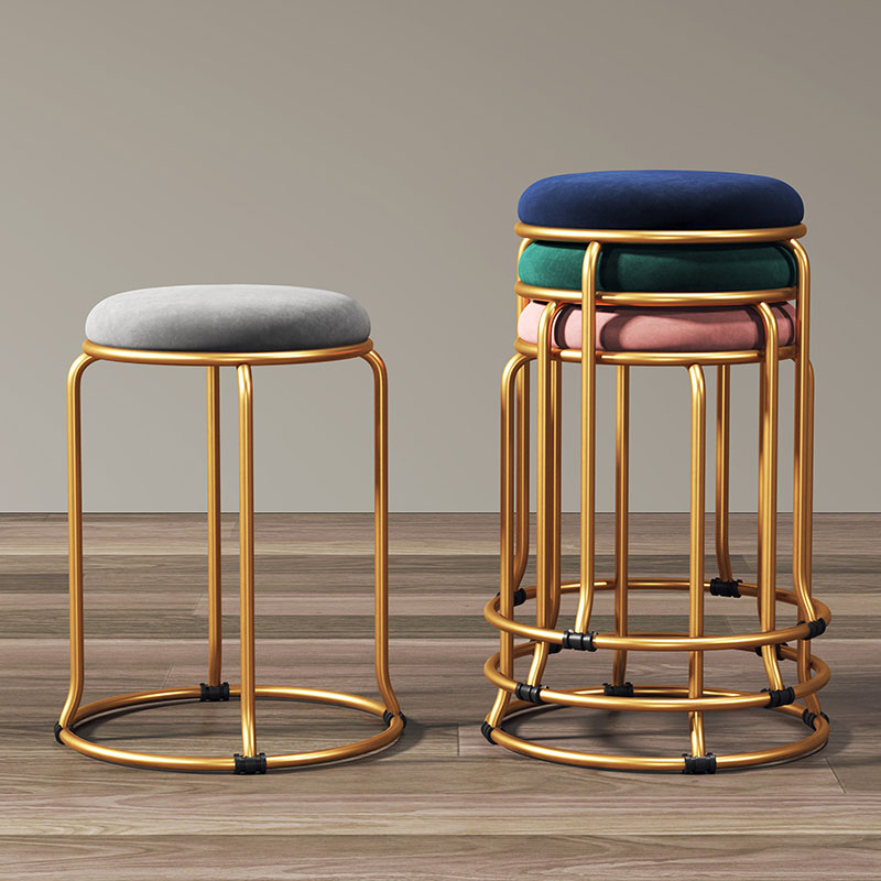 Glam Round Chair Ottoman Plain Velvet Metal Frame Scratch Sherpa Pouf