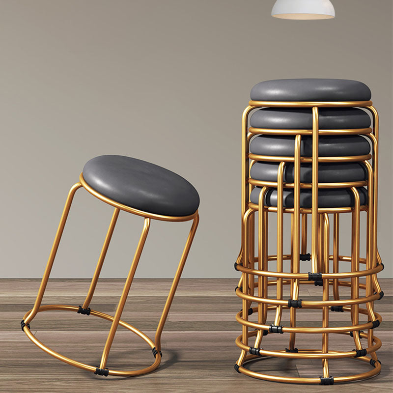 Glam Round Chair Ottoman Plain Velvet Metal Frame Scratch Sherpa Pouf