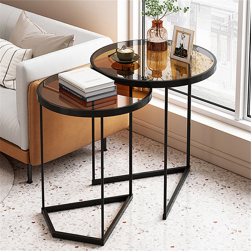Minimalism Coffee Table Set Glass Round 2-Piece Coffee Cocktail Table