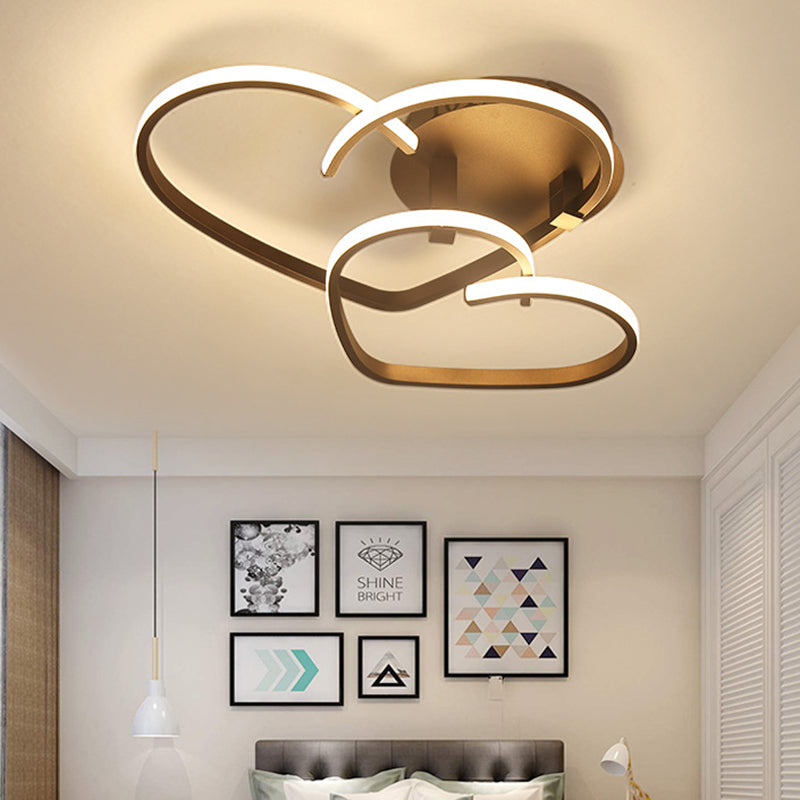 Heart Flush Mount Spotlight Minimalism Acrylic LED Coffee Finish Ceiling Fixture for Bedroom in Warm/White Light