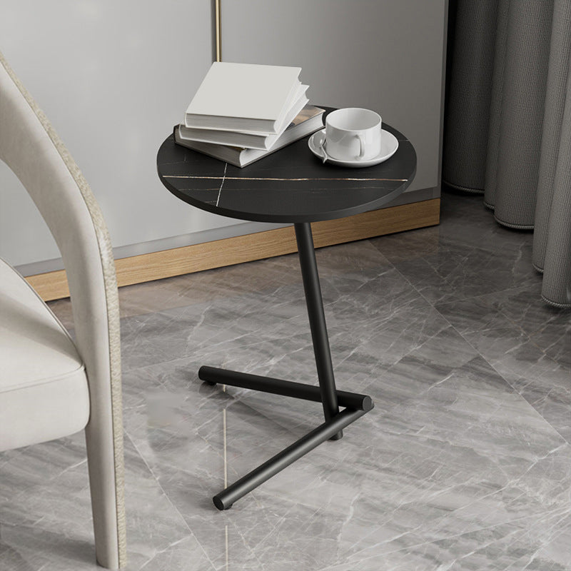 Contemporary Slate and Metal Single Coffee Table Frame Round Glam Coffee Table