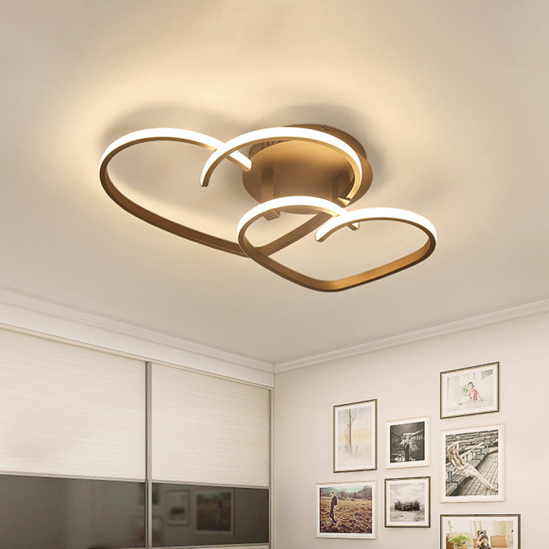 Heart Flush Mount Spotlight Minimalism Acrylic LED Coffee Finish Ceiling Fixture for Bedroom in Warm/White Light