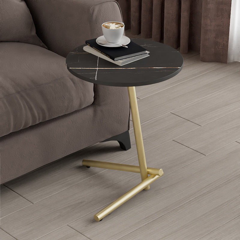 Contemporary Slate and Metal Single Coffee Table Frame Round Glam Coffee Table