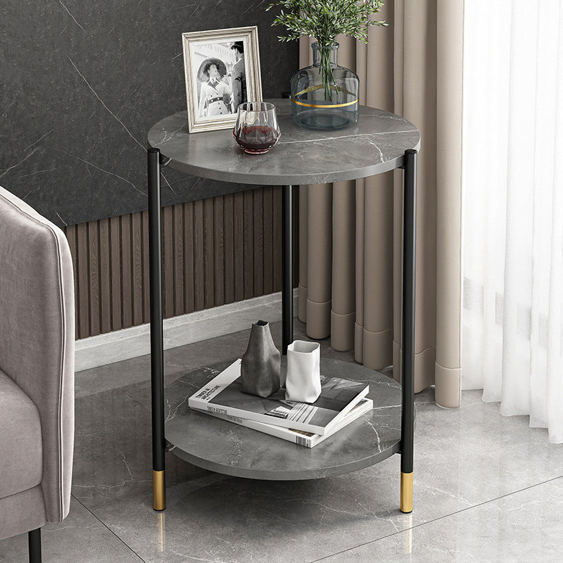 Modern Slate and Metal Single Coffee Table Frame Round Glam Coffee Table