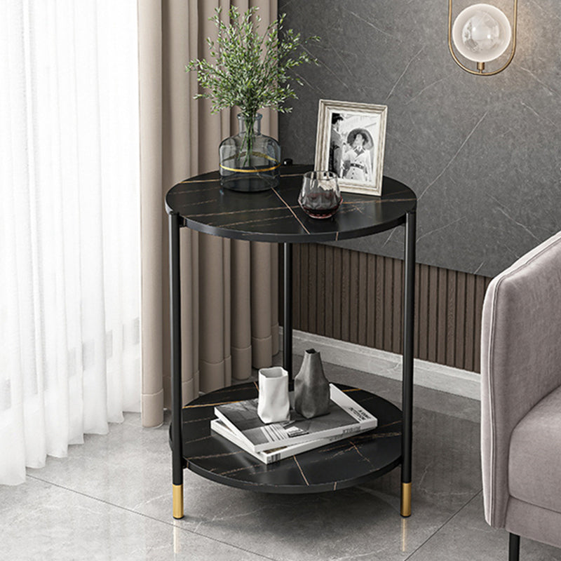 Modern Slate and Metal Single Coffee Table Frame Round Glam Coffee Table
