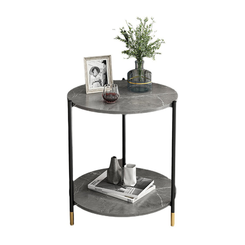 Modern Slate and Metal Single Coffee Table Frame Round Glam Coffee Table