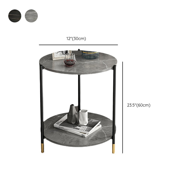 Modern Slate and Metal Single Coffee Table Frame Round Glam Coffee Table