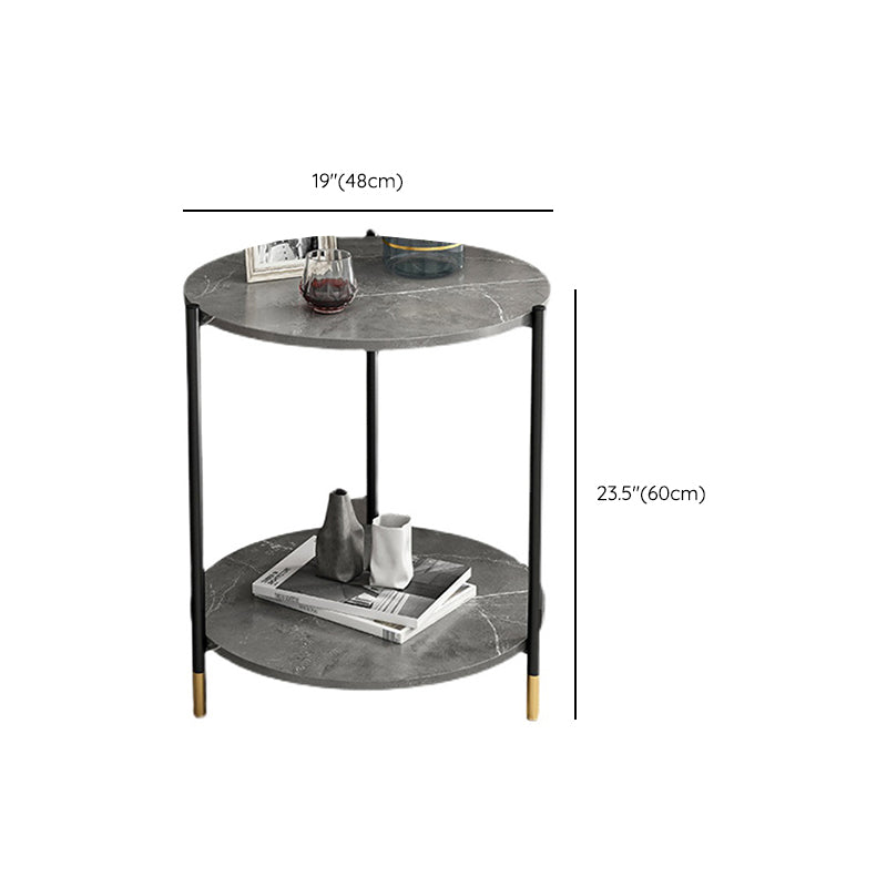 Modern Slate and Metal Single Coffee Table Frame Round Glam Coffee Table