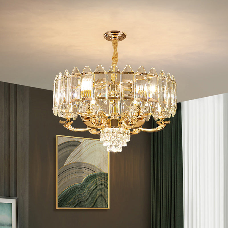 Gold Panel Pendant Light Fixture Contemporary K9 Crystal 10 Lights Living Room Chandelier