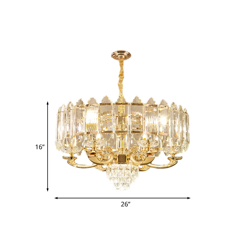 Gold Panel Pendant Light Fixture Contemporary K9 Crystal 10 Lights Living Room Chandelier