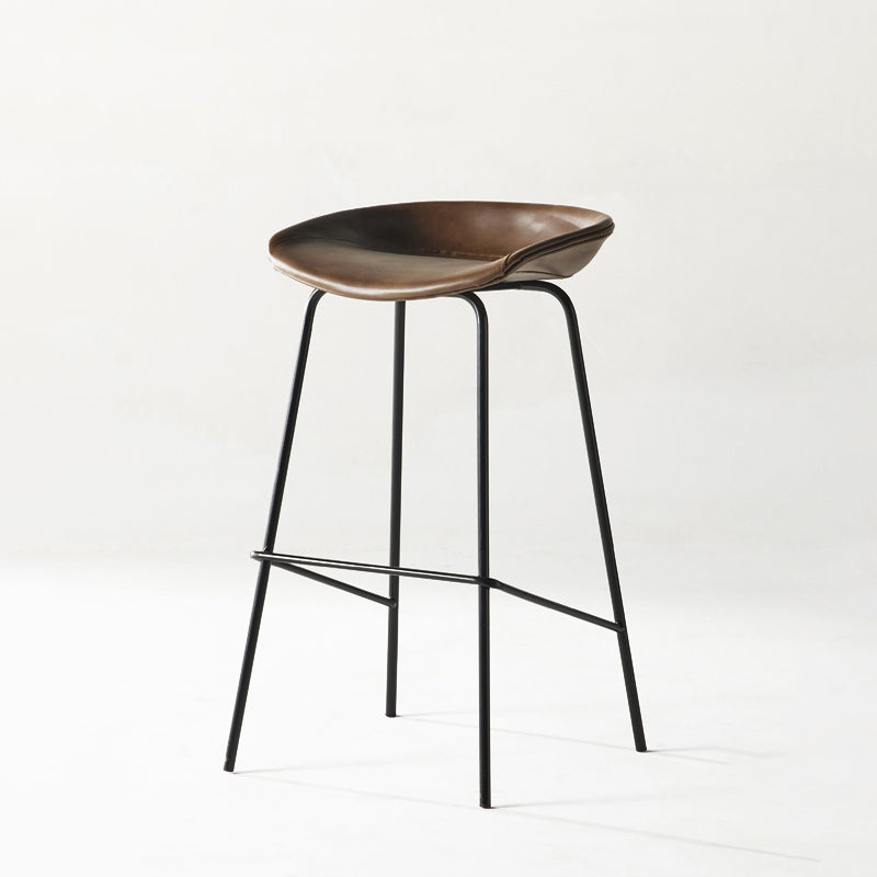 Modern Backrest Armless Counter Stool Iron Bar Stool with Pedal for Cafe
