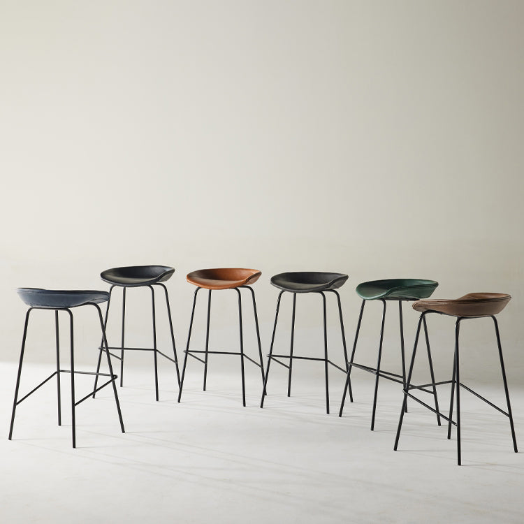 Modern Backrest Armless Counter Stool Iron Bar Stool with Pedal for Cafe