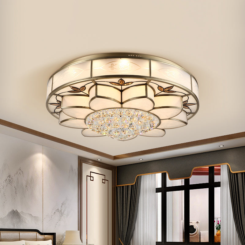 7-Light Flushmount Lighting Contemporary Blossom Frosted Glass Ceiling Flush Mount with Crystal Drop