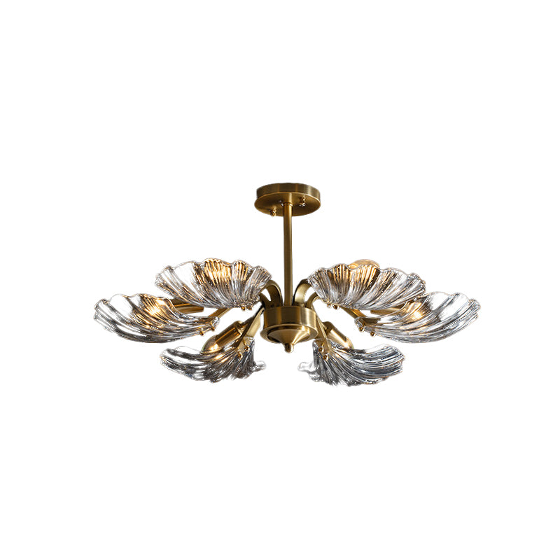Schelpvormig, helder glas, semi-inbouwlamp, modern plafondarmatuur met 6 lampen in de slaapkamer, in messing