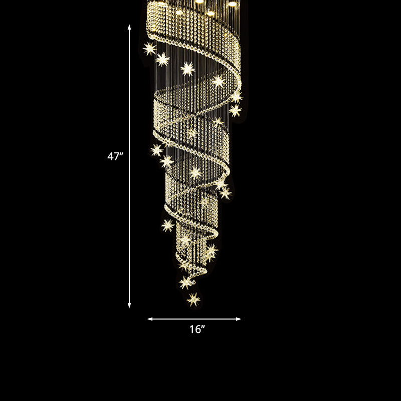 Contemporary Spiral Multi Ceiling Light 4 Heads Clear Crystal Bead Suspension Lamp for Stair