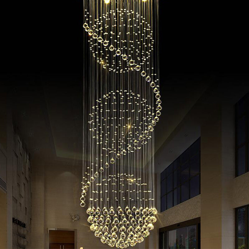 Clear Crystal Spiral Cascading Pendant Modernism 4 Lights Stairway LED Multi Light Chandelier