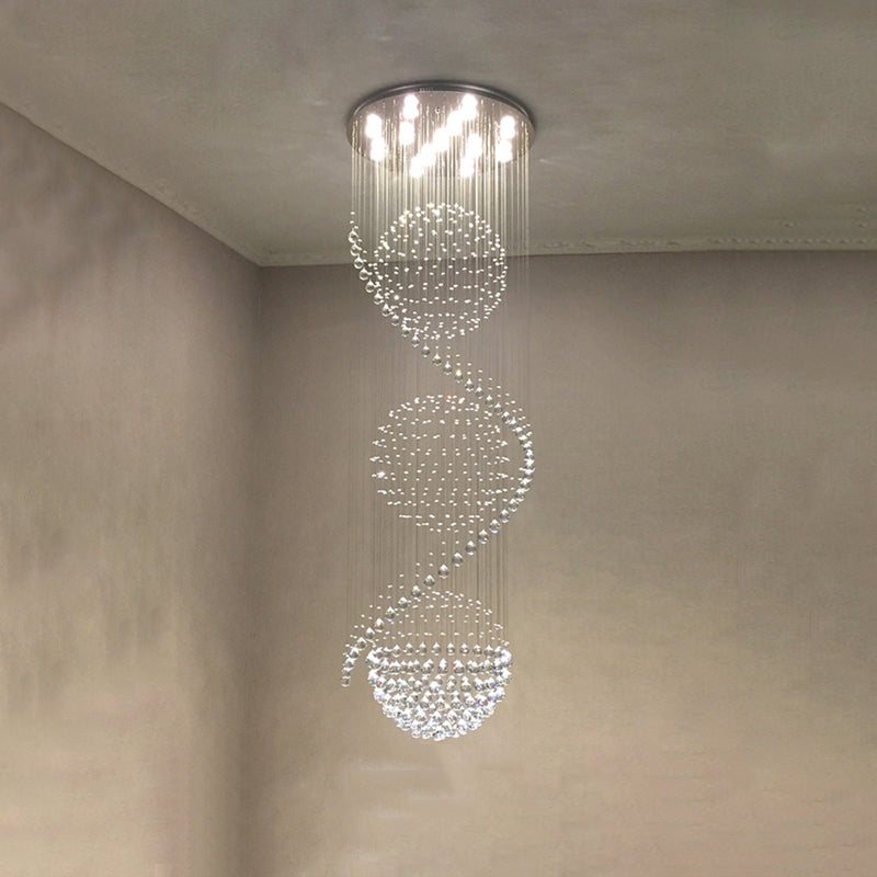 Klarer Kristallspiralkaskadierender Modernismus 4 Lichter Treppe LED Multi -Light -Kronleuchter