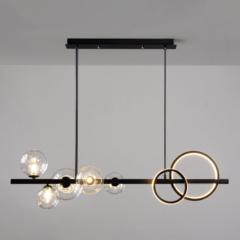 Post Modern Kitchen Island Light in Black / Gold Aluminum Ceiling Fixture with Glass Shade