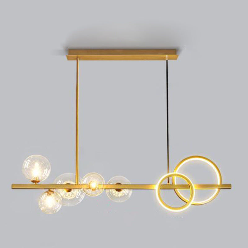 Post Modern Kitchen Island Light in Black / Gold Aluminum Ceiling Fixture with Glass Shade