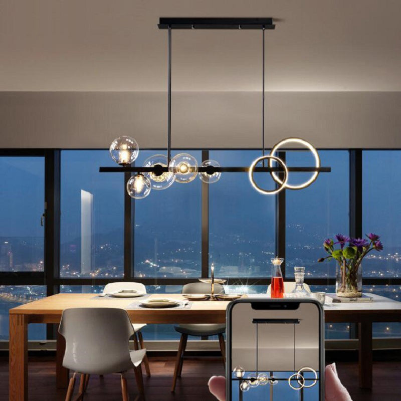 Post Modern Kitchen Island Light in Black / Gold Aluminum Ceiling Fixture with Glass Shade