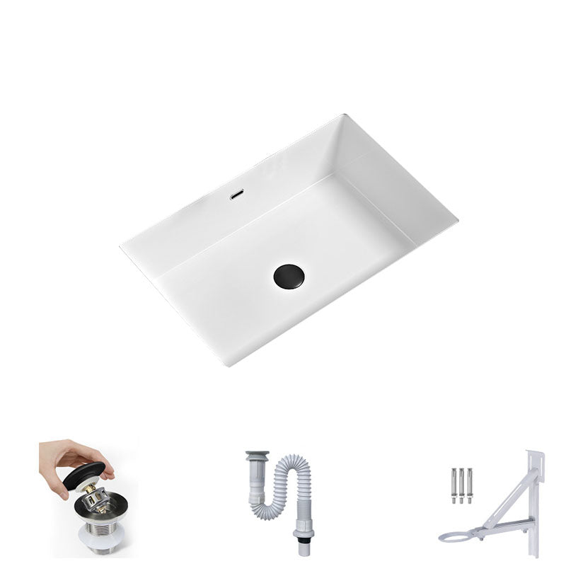 Bathroom Sink Ceramic Pull-out Faucet White Rectangular Washroom Sink