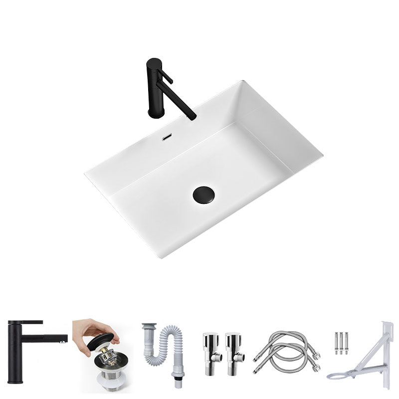 Bathroom Sink Ceramic Pull-out Faucet White Rectangular Washroom Sink