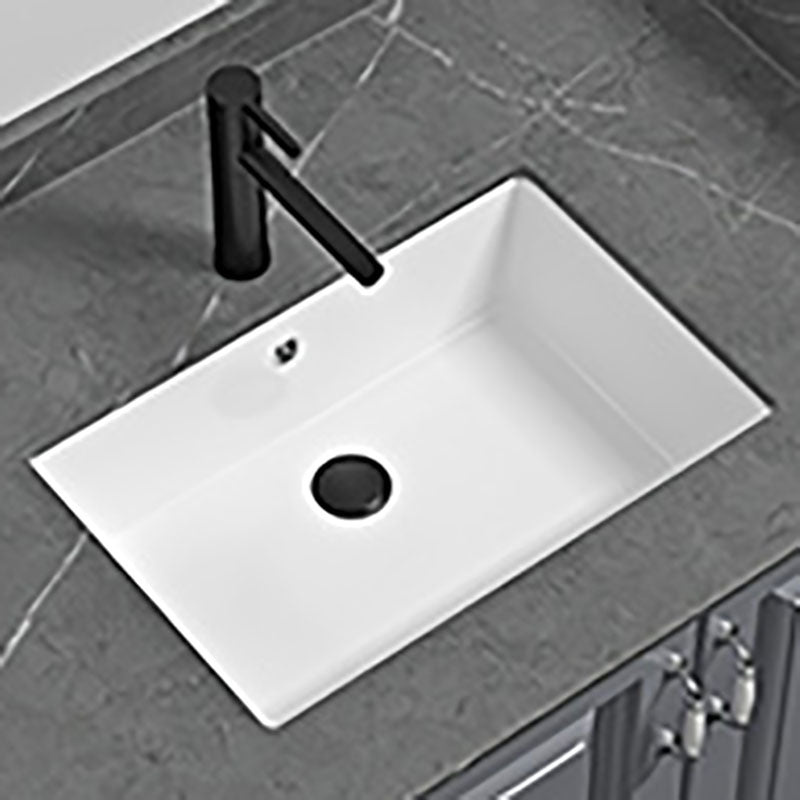 Bathroom Sink Ceramic Pull-out Faucet White Rectangular Washroom Sink