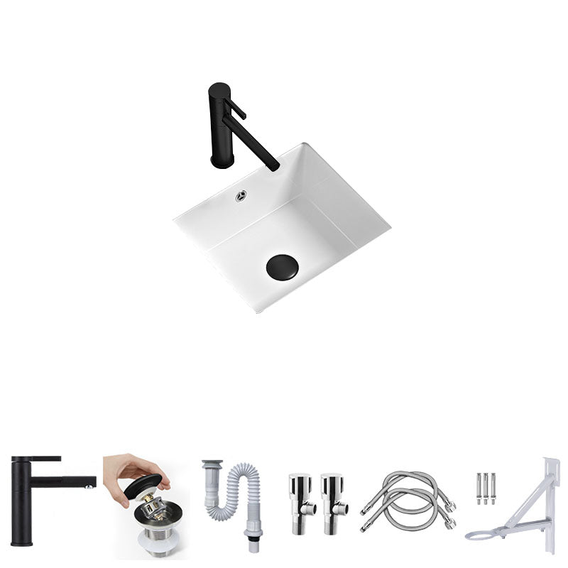 Bathroom Sink Ceramic Pull-out Faucet White Rectangular Washroom Sink
