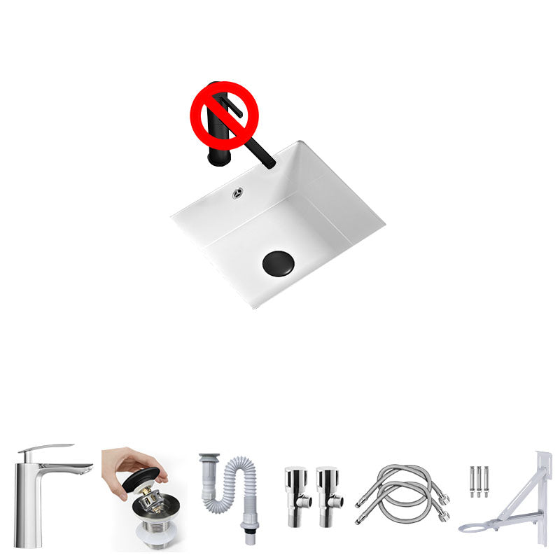 Bathroom Sink Ceramic Pull-out Faucet White Rectangular Washroom Sink