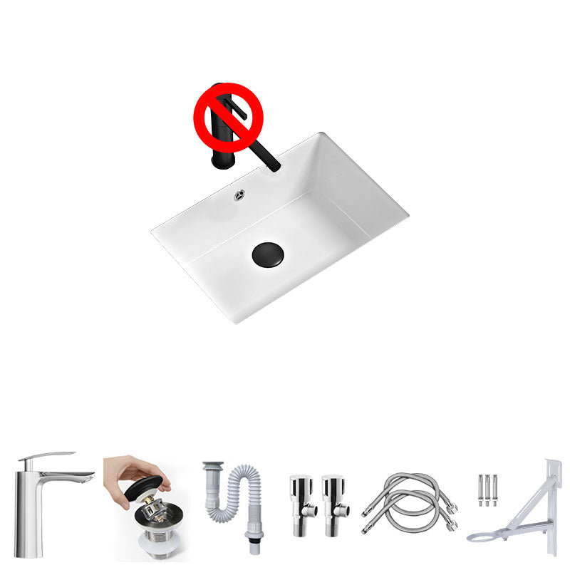 Bathroom Sink Ceramic Pull-out Faucet White Rectangular Washroom Sink