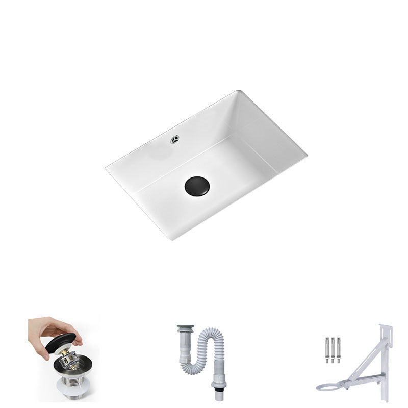 Bathroom Sink Ceramic Pull-out Faucet White Rectangular Washroom Sink