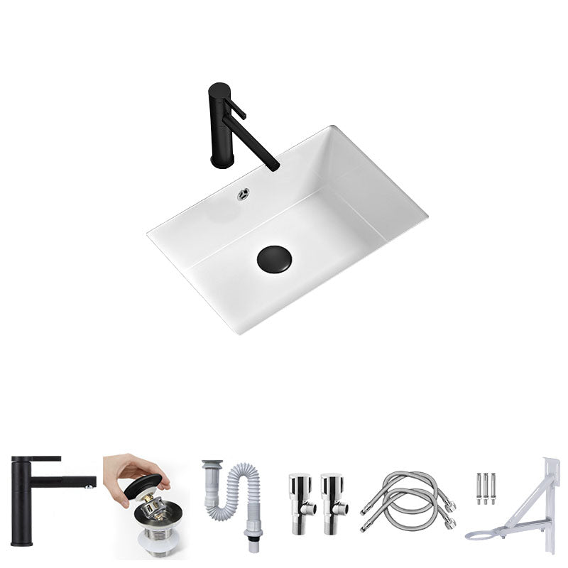 Bathroom Sink Ceramic Pull-out Faucet White Rectangular Washroom Sink