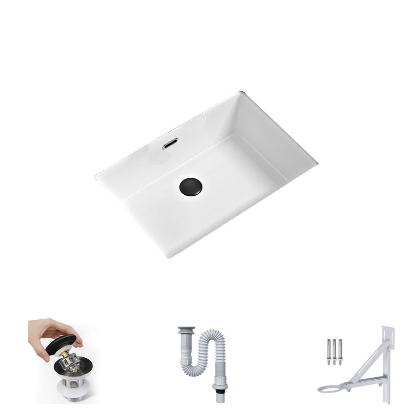 Bathroom Sink Ceramic Pull-out Faucet White Rectangular Washroom Sink