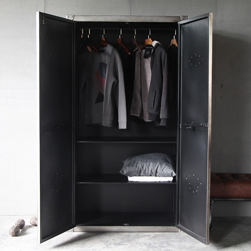 Industrial Metal Wardrobe Closet Freestanding Wardrobe in Grey