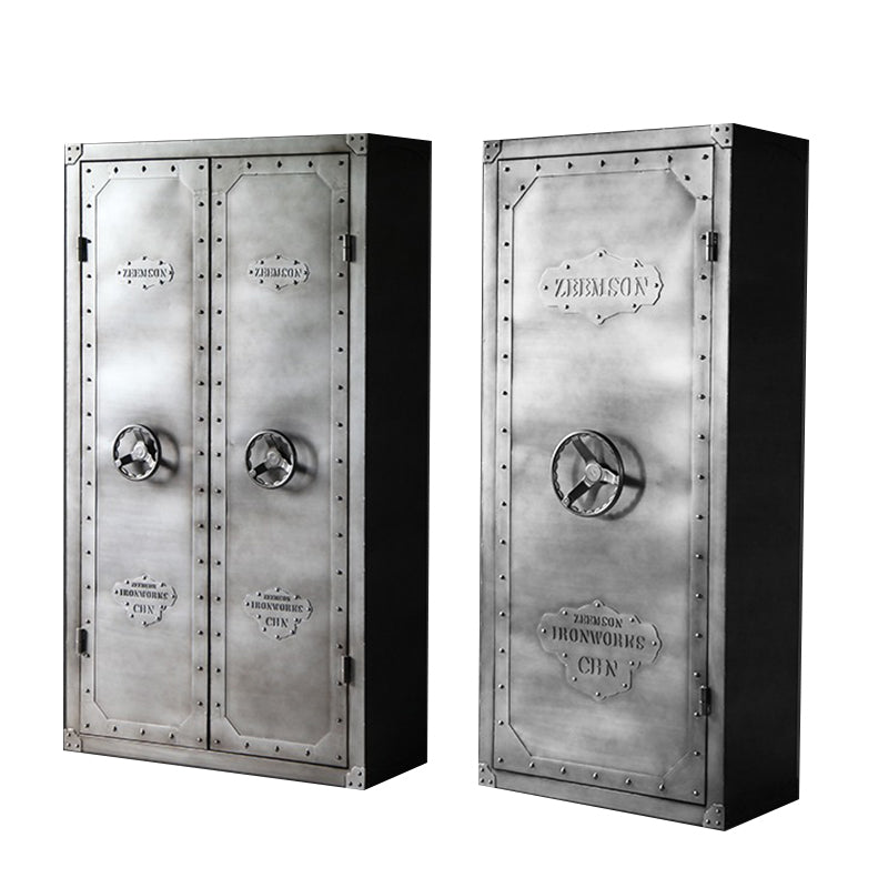 Industrial Metal Wardrobe Closet Freestanding Wardrobe in Grey