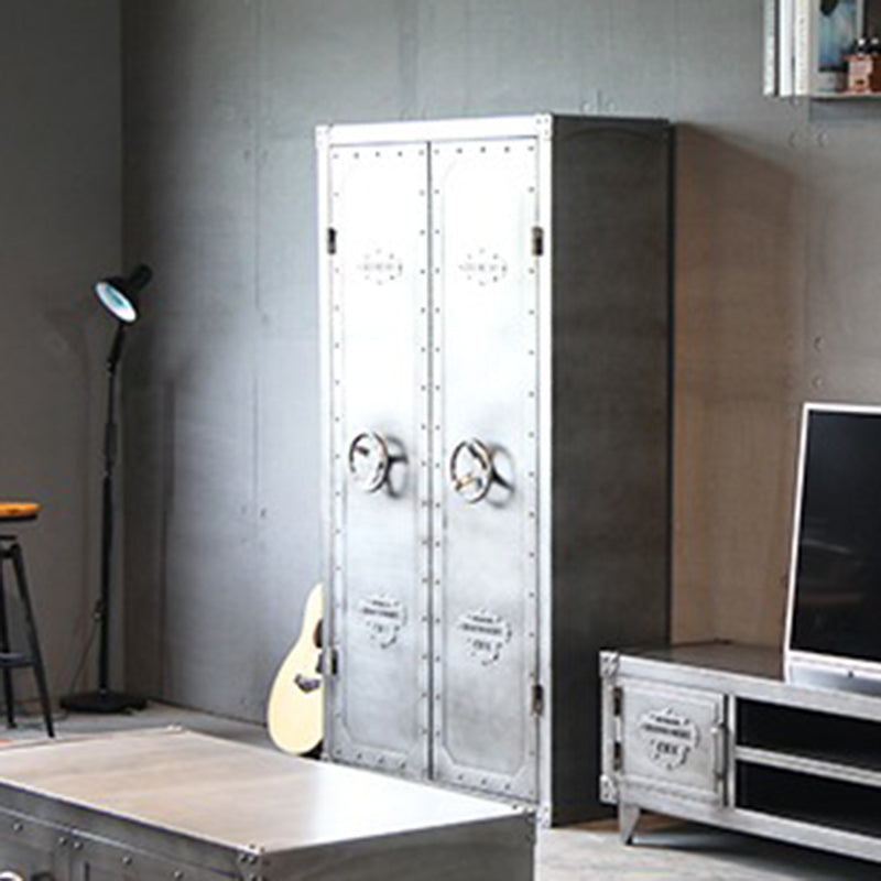 Industrial Metal Wardrobe Closet Freestanding Wardrobe in Grey