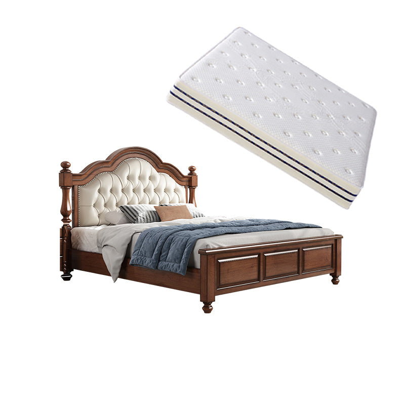 Mid-Century Modern Standard Bed Solid Wood Panel Bed with Upholstered Headboard