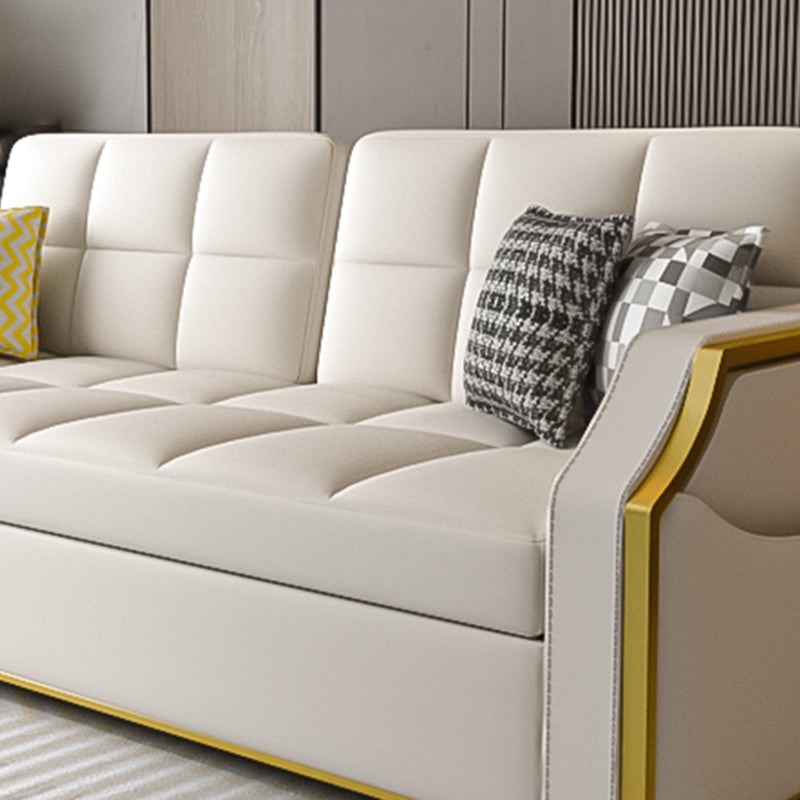White Bonded Leather Sleeper Sofa Water Resistant Convertible Sofas with Storage