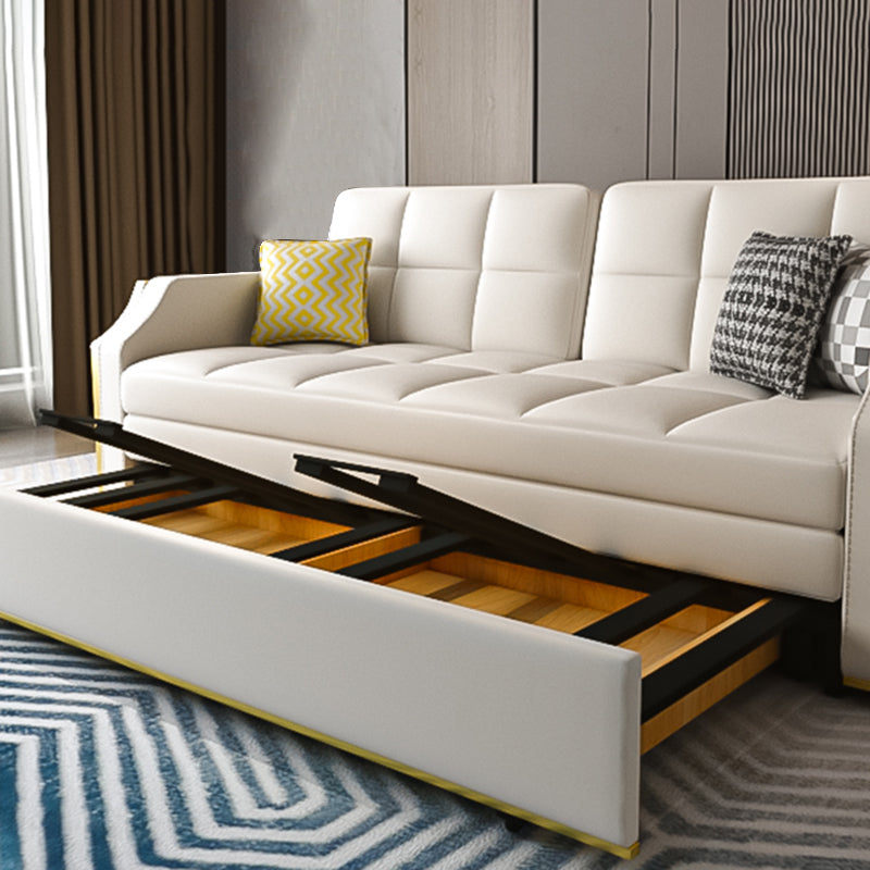 White Bonded Leather Sleeper Sofa Water Resistant Convertible Sofas with Storage
