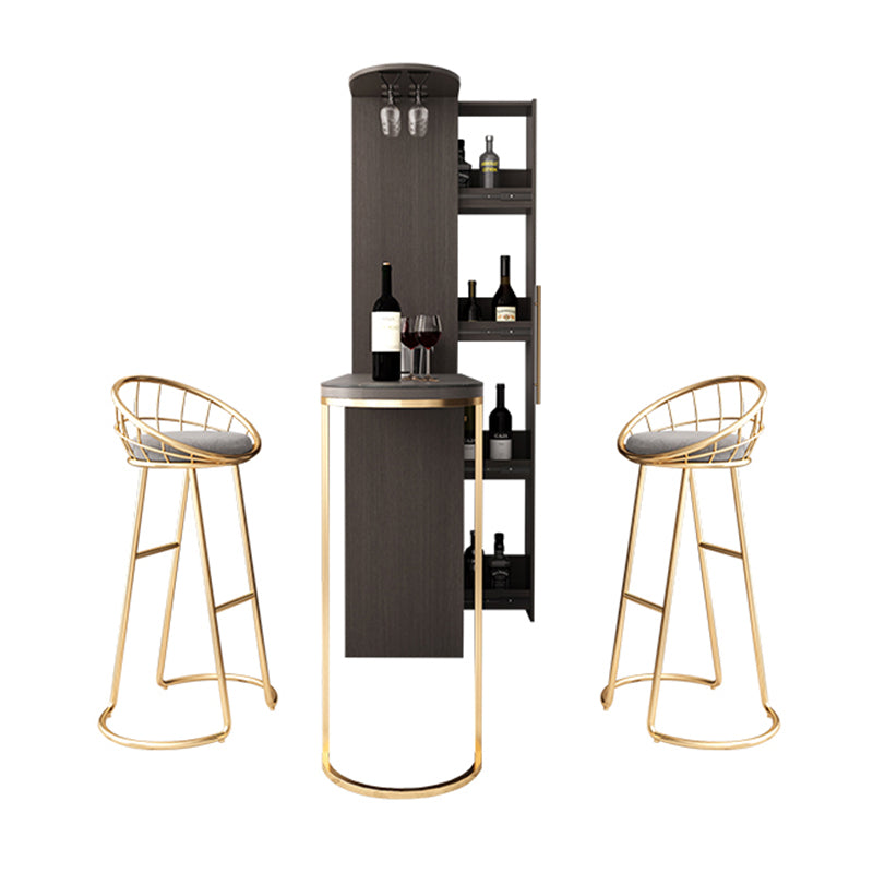 Glam Wood Counter Table 2/3 Pieces Bar Table Set with Wine Racks for Living Room