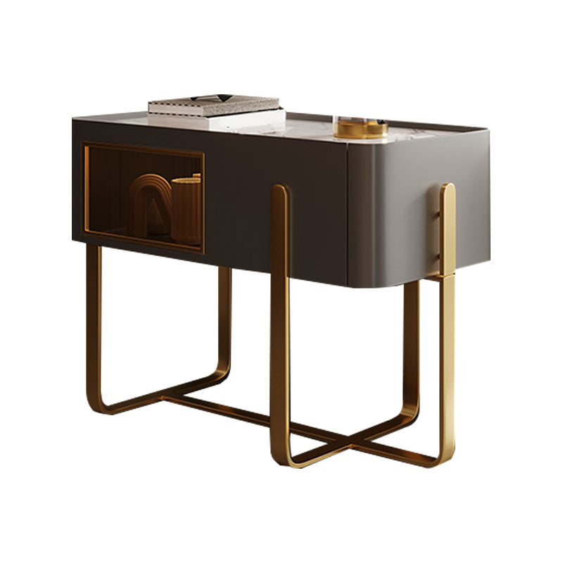 Frame Glam Style Side Table 23.62" Tall Stone Top Side Table with Storage