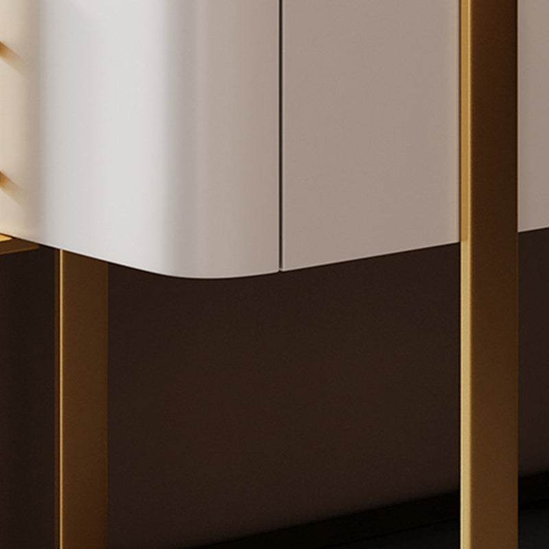 Frame Glam Style Side Table 23.62" Tall Stone Top Side Table with Storage