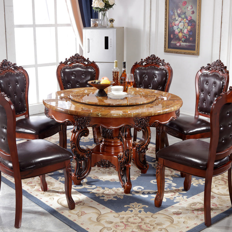 Faux Marble Dining Table Traditional Round Dinette Table with Turntable