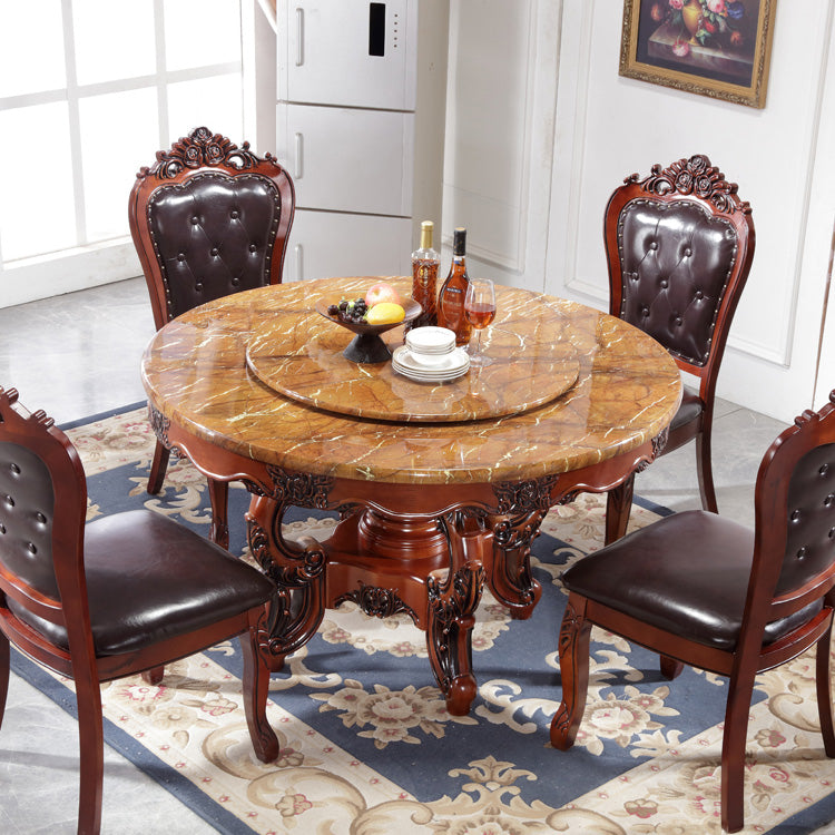 Faux Marble Dining Table Traditional Round Dinette Table with Turntable