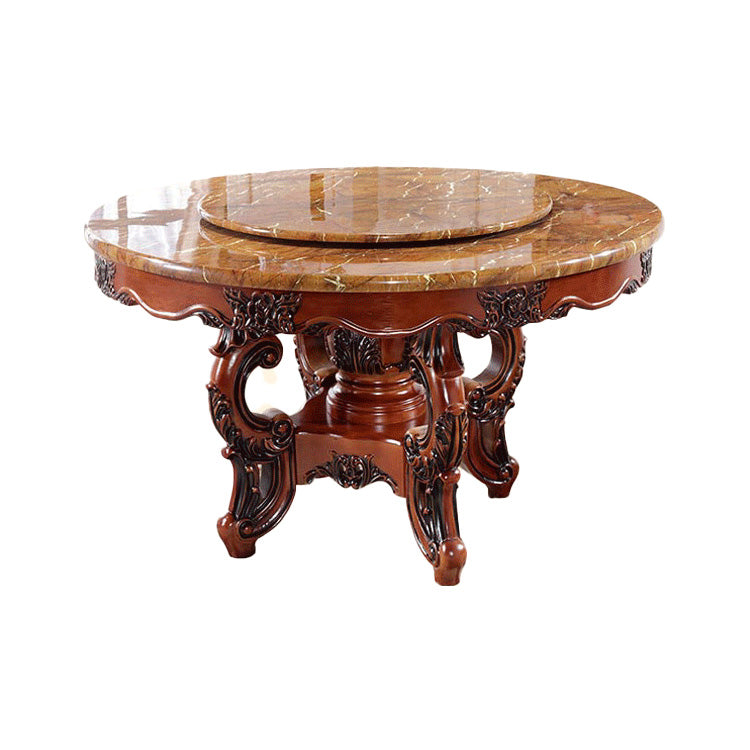 Faux Marble Dining Table Traditional Round Dinette Table with Turntable